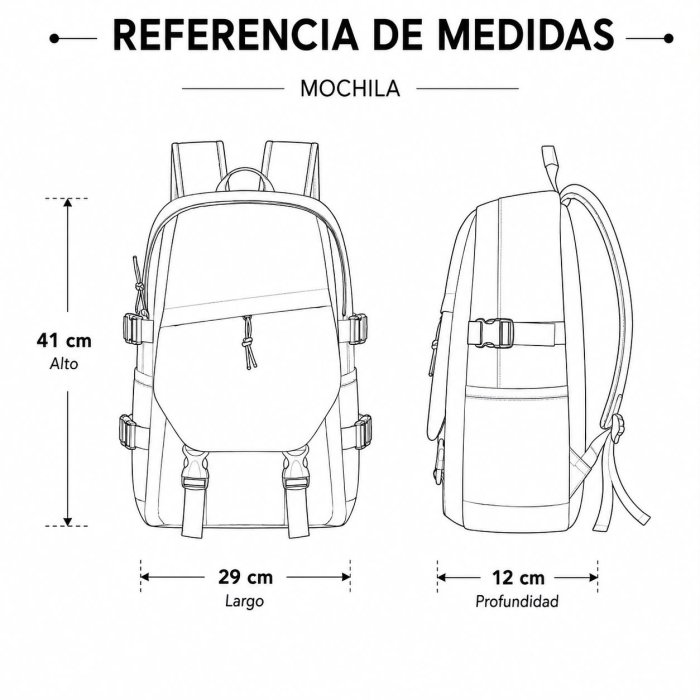 Mochila Juvenil Casual con Broches y Gran Capacidad