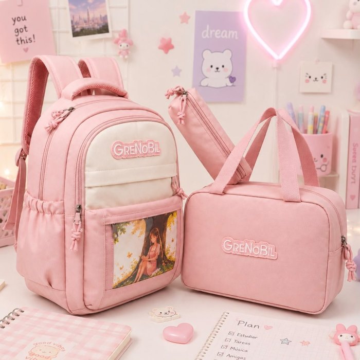 Set Escolar Juvenil 3 Piezas con Mochila Lonchera y Cartuchera