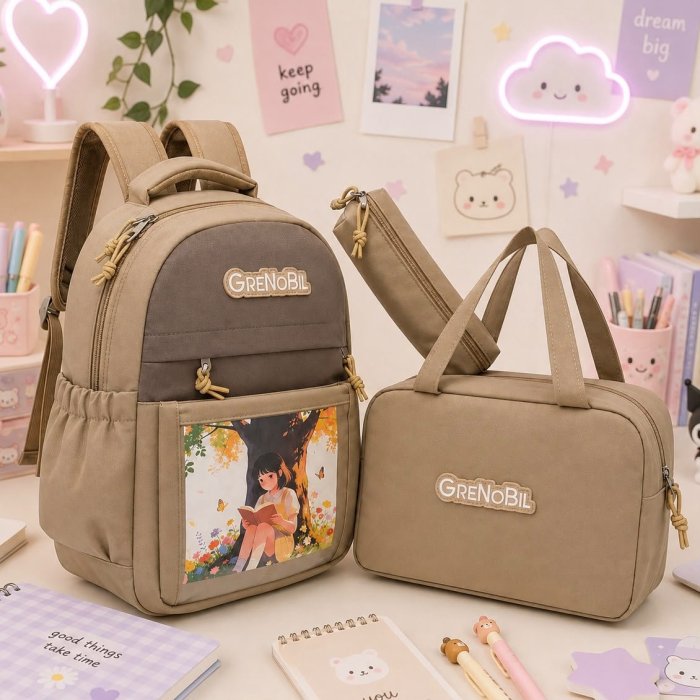 Set Escolar Juvenil 3 Piezas con Mochila Lonchera y Cartuchera