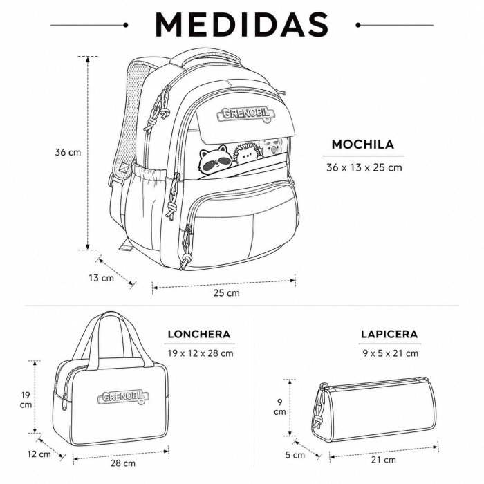Set Escolar Juvenil 3 Piezas con Mochila Lonchera y Cartuchera