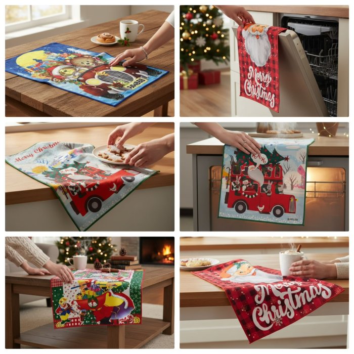 Media Docena Toallas Navideñas 40x60 cm – 6 Piezas Surtidas