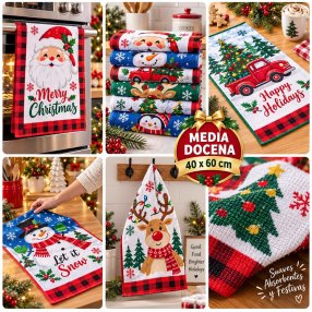 Media Docena Toallas Navideñas 40x60 cm – 6 Piezas Surtidas