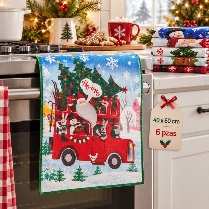 Media Docena Toallas Navideñas 40x60 cm – 6 Piezas Surtidas