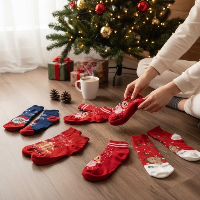 Caja con 5 Pares de Calcetines Navideños Juveniles – Diseños Surtidos