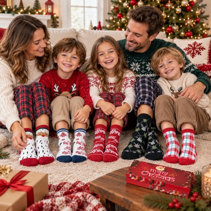 Caja con 5 Pares de Calcetines Navideños Juveniles – Diseños Surtidos