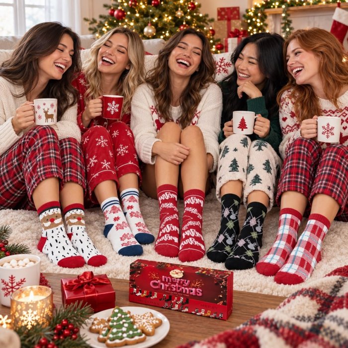 Caja con 5 Pares de Calcetines Navideños Juveniles – Diseños Surtidos
