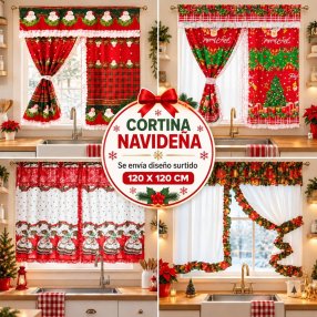 Cortina Navideña 120x120 cm 100% Poliéster