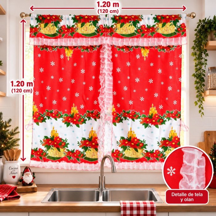 Cortina Navideña 120x120 cm 100% Poliéster