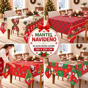 Mantel Navideño Rectangular Lavable 150x250 cm de Poliéster