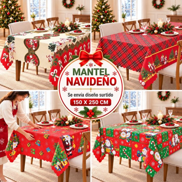 Mantel Navideño Rectangular Lavable 150x250 cm de Poliéster