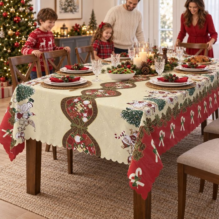 Mantel Navideño Rectangular Lavable 150x250 cm de Poliéster
