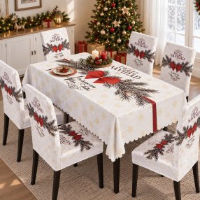 Juego Navideño Mantel 150x250 cm + 6 Fundas para Silla