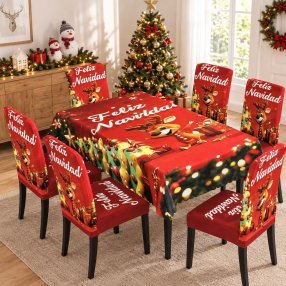 Juego Navideño Mantel 150x250 cm + 6 Fundas para Silla