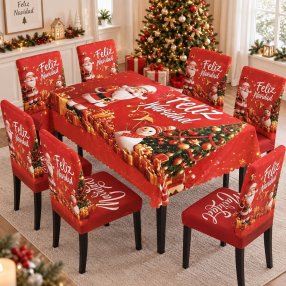 Juego Navideño Mantel 150x250 cm + 6 Fundas para Silla