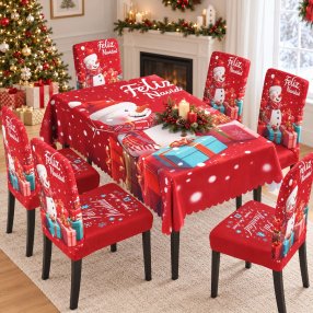 Juego Navideño Mantel 150x250 cm + 6 Fundas para Silla