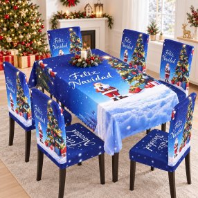 Juego Navideño Mantel 150x250 cm + 6 Fundas para Silla