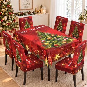 Juego Navideño Mantel 150x250 cm + 6 Fundas para Silla