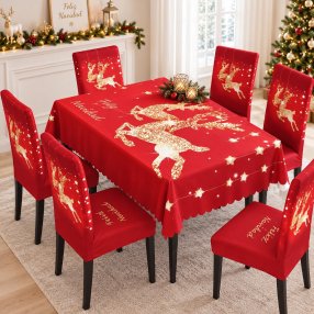 Juego Navideño Mantel 150x250 cm + 6 Fundas para Silla