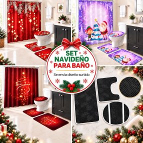 Juego de Baño Navideño 4 Piezas con Tapetes Antiderrapantes