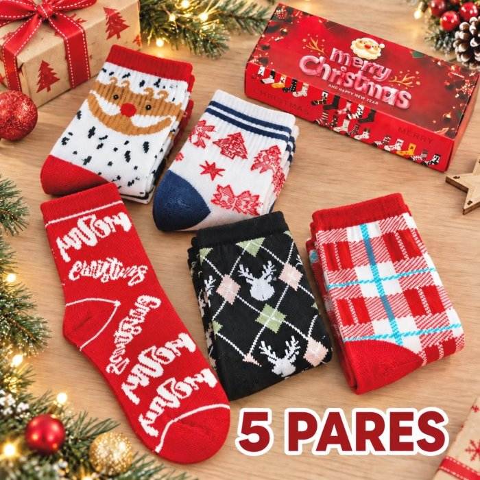 Caja con 5 Pares de Calcetines Navideños Juveniles – Diseños Surtidos