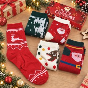 Caja con 5 Pares de Calcetines Navideños Juveniles – Diseños Surtidos