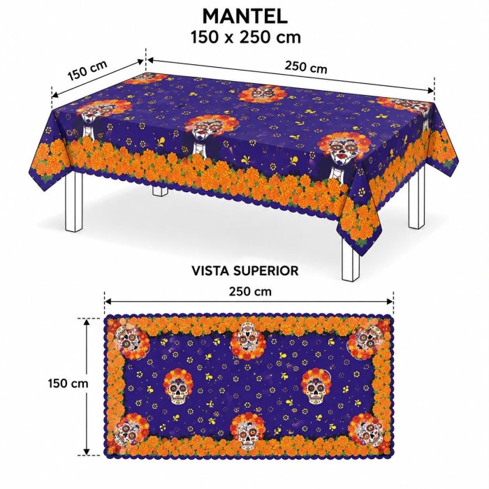 Mantel Día de Muertos 150x250 cm 100% Poliéster