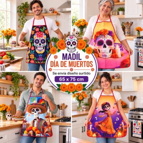 Mandil Día de Muertos 65x75 cm 100% Poliéster