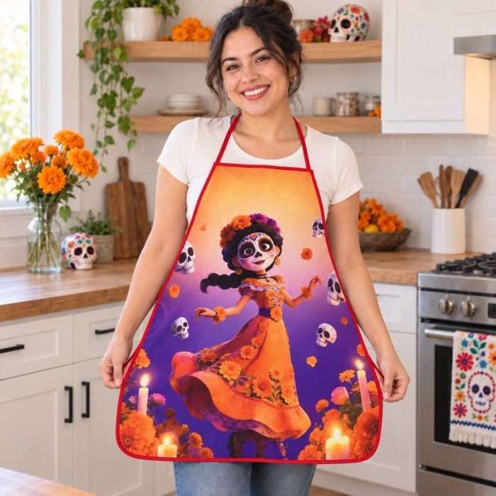 Mandil Día de Muertos 65x75 cm 100% Poliéster
