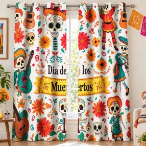 Set 2 Cortinas Día de Muertos 140x230 cm 100% Poliéster