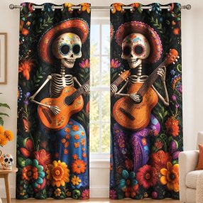 Set 2 Cortinas Día de Muertos 140x230 cm 100% Poliéster