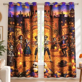 Set 2 Cortinas Día de Muertos 140x230 cm 100% Poliéster
