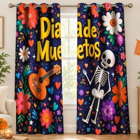 Set 2 Cortinas Día de Muertos 140x230 cm 100% Poliéster