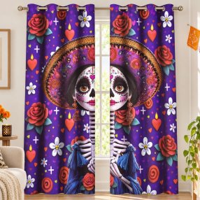 Set 2 Cortinas Día de Muertos 140x230 cm 100% Poliéster