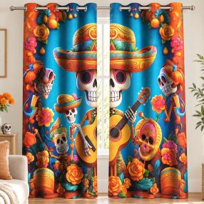 Set 2 Cortinas Día de Muertos 140x230 cm 100% Poliéster