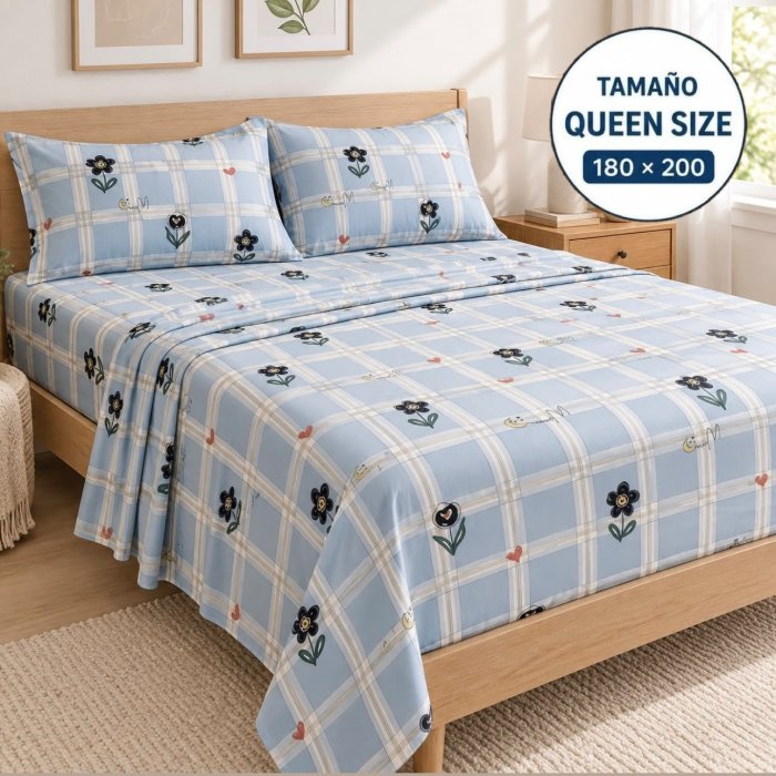 Juego de Sábanas Queen Size 4 Piezas con Fundas para Almohada