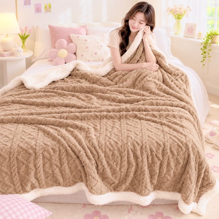 Frazada Trenzada Borreguito 2.00x2.20 m Plush Sherpa