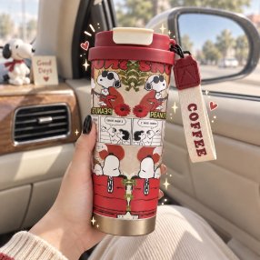 Vaso Cafetero Snoopy 500 ml con Tapa y Correa
