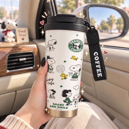 Vaso Cafetero Snoopy 500 ml con Tapa y Correa