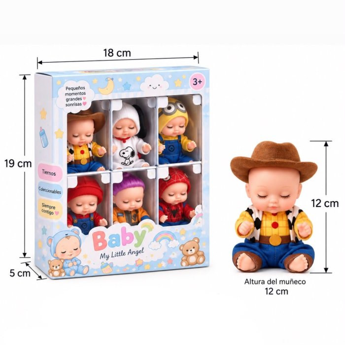 Set 6 Muñecos Bebé Recién Nacidos 12 cm