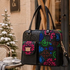 Bolsa Dama Floral con Bolsillo Frontal 30x10x27 cm
