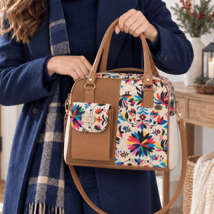 Bolsa Dama Floral con Bolsillo Frontal 30x10x27 cm