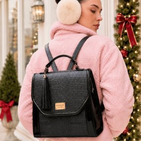 Bolsa-Mochila Dama Convertible con Textura Tipo Cocodrilo