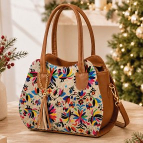 Bolsa Dama Artesanal Geométrica con Borla 32x14x24.5 cm