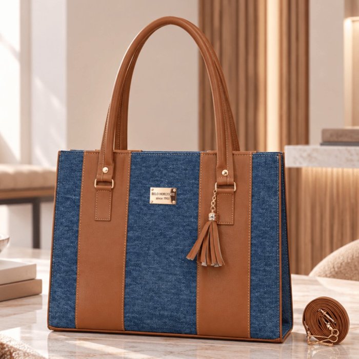 Bolsa Dama Bicolor con Borla y Correa 33x13x27.5 cm