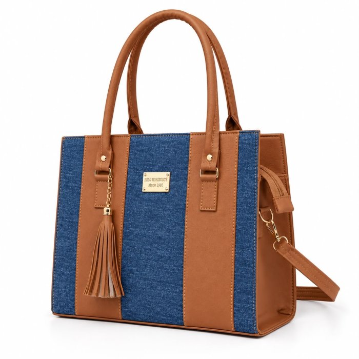 Bolsa Dama Bicolor con Borla y Correa 33x13x27.5 cm