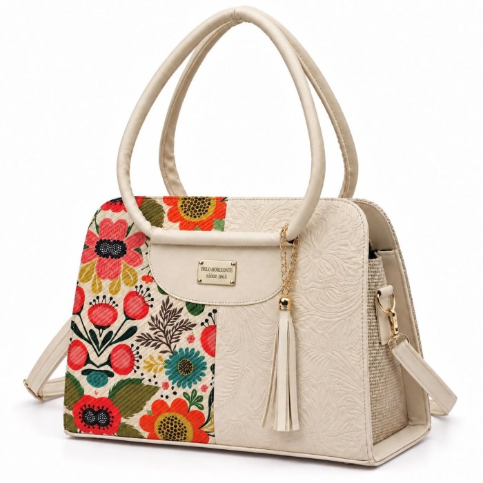 Bolsa Dama Floral con Correa Larga 33x13x25 cm