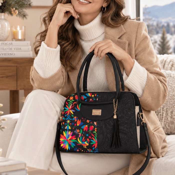 Bolsa Dama Floral con Correa Larga 33x13x25 cm