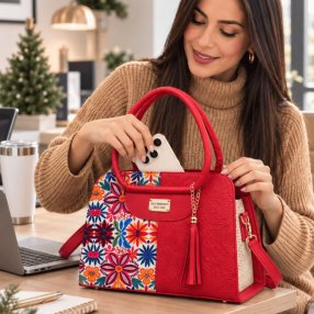 Bolsa Dama Floral con Correa Larga 33x13x25 cm