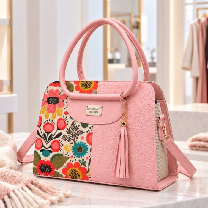Bolsa Dama Floral con Correa Larga 33x13x25 cm