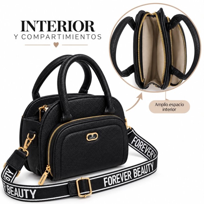 Crossbody Media Luna Dama con Correa Ancha 26x10x18 cm